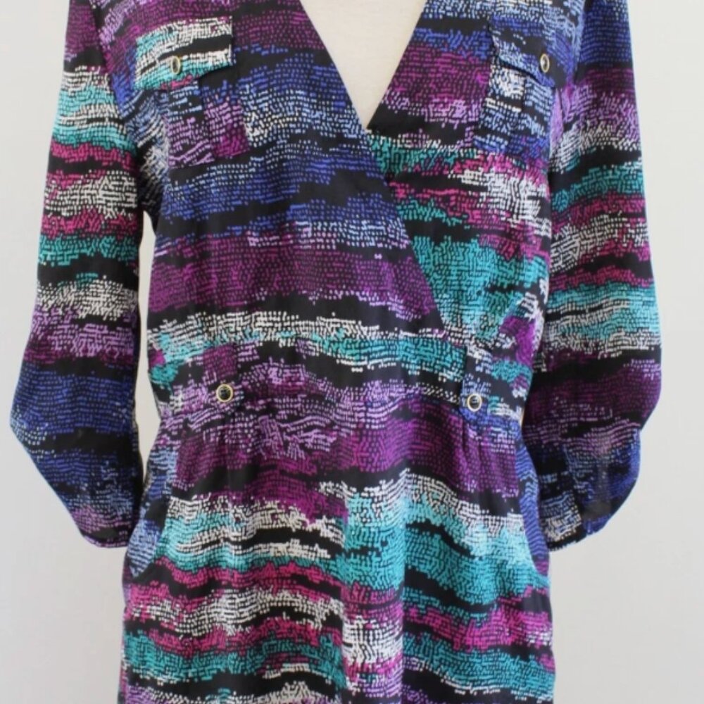 Anhropologie Yumi Kim Abstract Printed Glam Dress Size S V-Neck Black